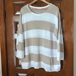 Eileen Fisher | Stripe Organic Linen Knit Top White Natural XLarge